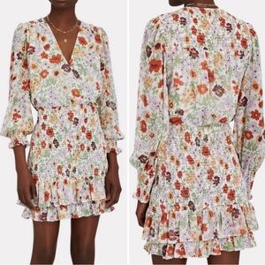 Veronica Beard Saera Silk Long Sleeve Smocked Chiffon Mini Dress Size 10
